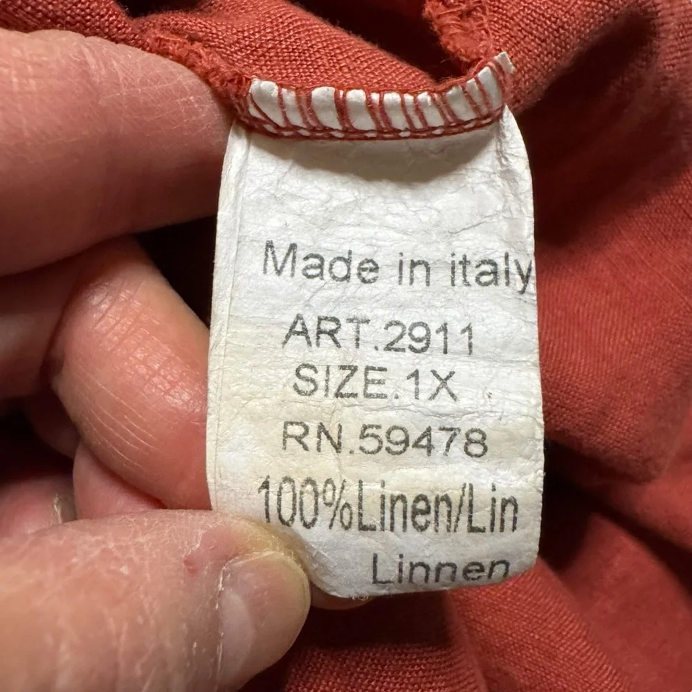 Lungo L' Arno Short Sleeve Shirt Orange Red Womens 100% Linen Size 1X - Picture 4 of 6